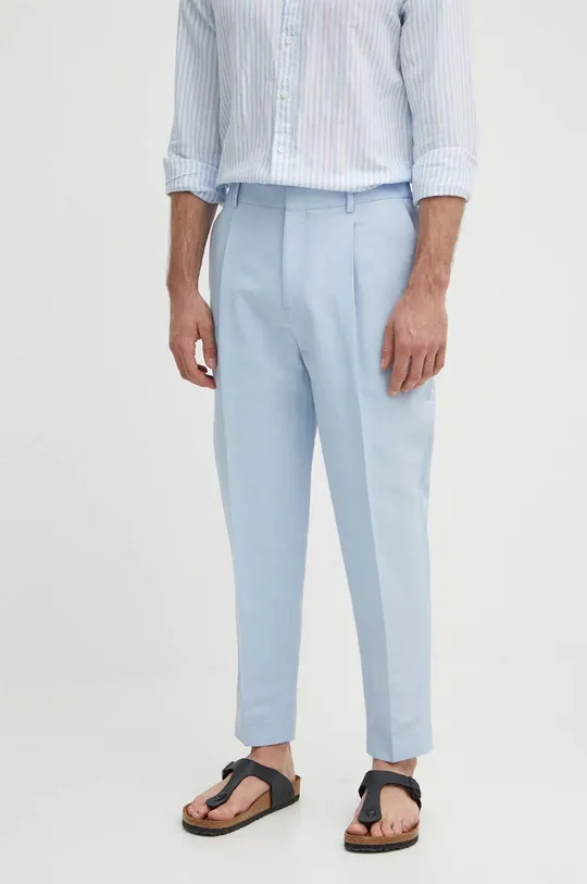 niebieski Calvin Klein spodnie z domieszką lnu Męski