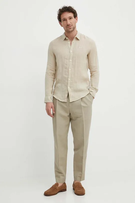 Calvin Klein pantaloni in lino misto beige