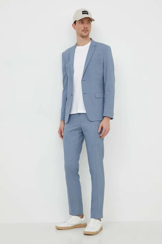 Nohavice s prímesou vlny Calvin Klein modrá