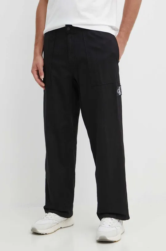 czarny Calvin Klein Jeans spodnie z domieszką lnu