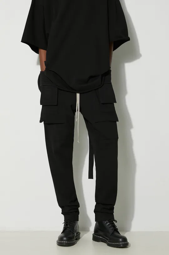 μαύρο Βαμβακερό παντελόνι Rick Owens Knit Pants Creatch Cargo Drawstring Ανδρικά