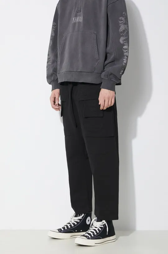 black Rick Owens cotton trousers Woven Pants Creatch Cargo Cropped Drawstring