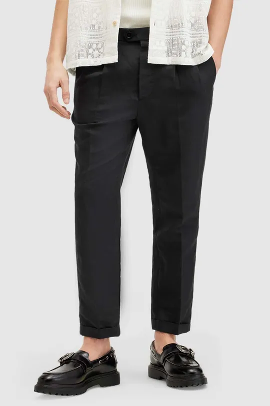 AllSaints spodnie z lnem CROSS TALLIS TROUSER czarny
