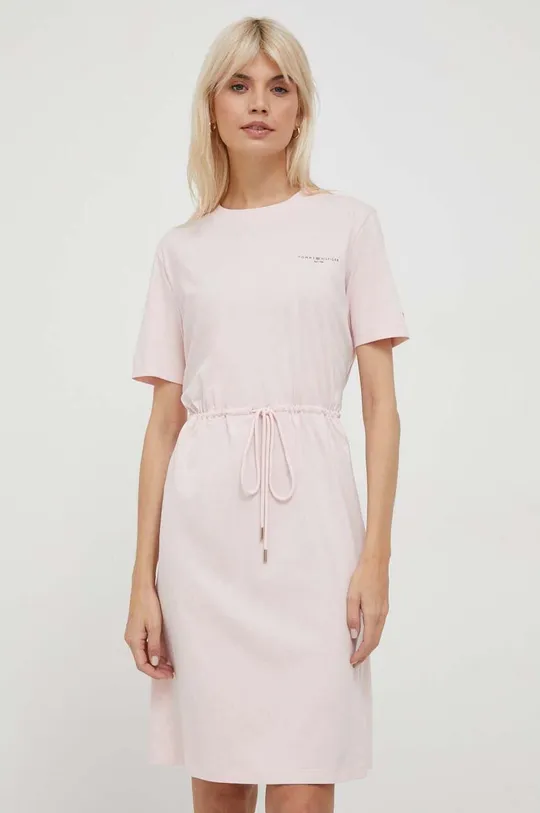 ροζ Βαμβακερό φόρεμα Tommy Hilfiger Γυναικεία