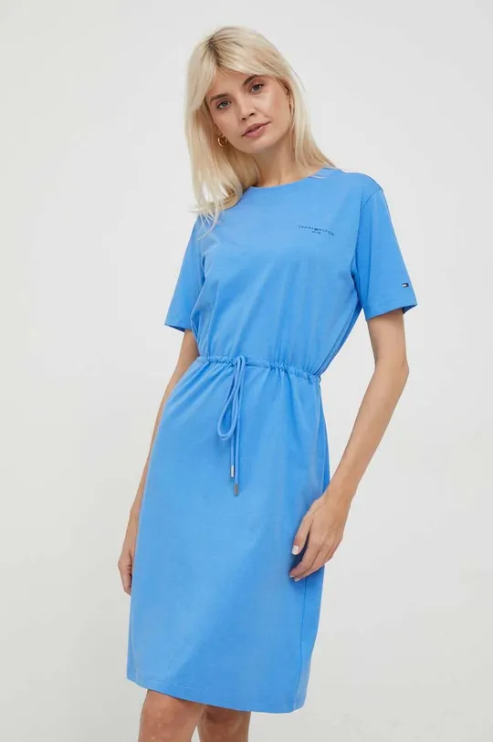 Βαμβακερό φόρεμα Tommy Hilfiger μπλε