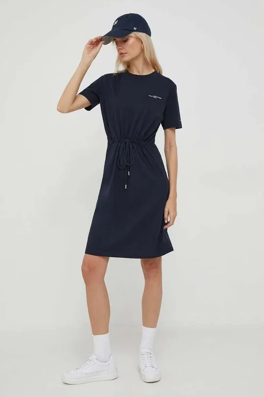 Pamučna haljina Tommy Hilfiger mornarsko plava