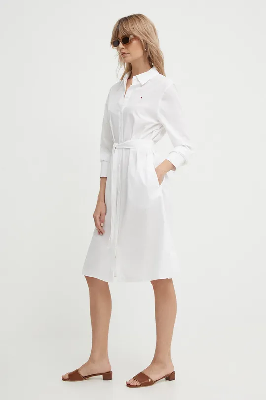 bijela Pamučna haljina Tommy Hilfiger Ženski