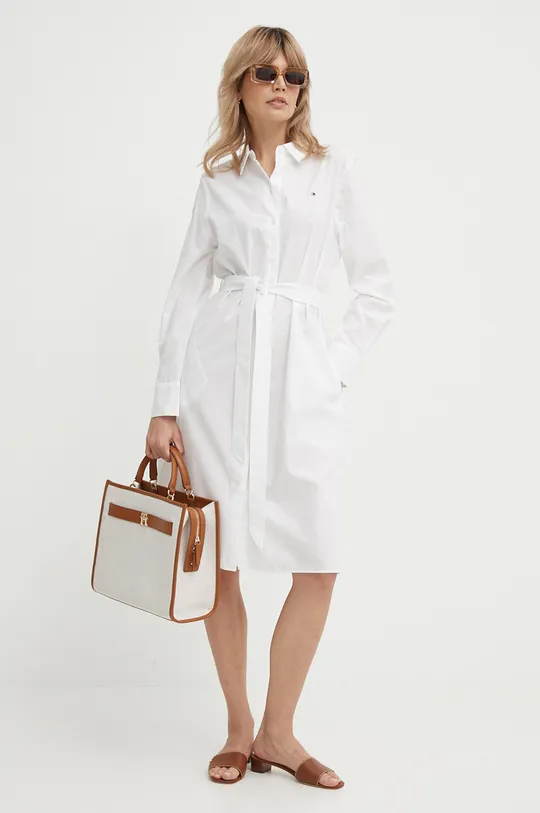 Βαμβακερό φόρεμα Tommy Hilfiger λευκό
