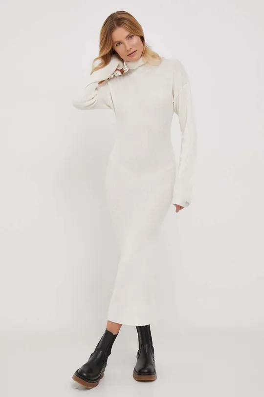 beżowy Calvin Klein sukienka wełniana Damski