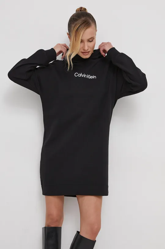 črna Bombažna obleka Calvin Klein Ženski