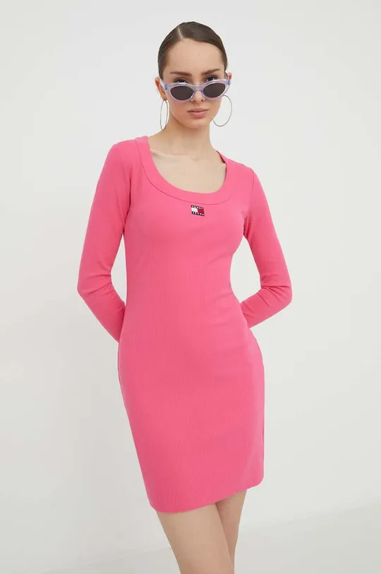 roza Obleka Tommy Jeans Ženski