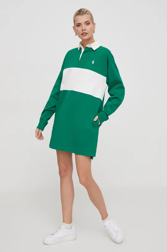 πράσινο Βαμβακερό φόρεμα Polo Ralph Lauren Γυναικεία