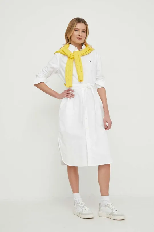 Bombažna obleka Polo Ralph Lauren bela