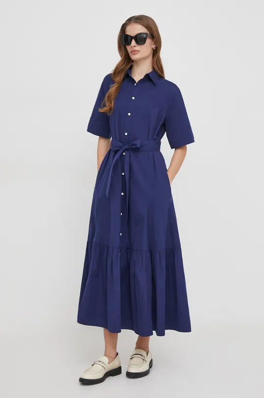 modra Bombažna obleka Polo Ralph Lauren Ženski