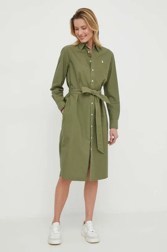 Bombažna obleka Polo Ralph Lauren zelena