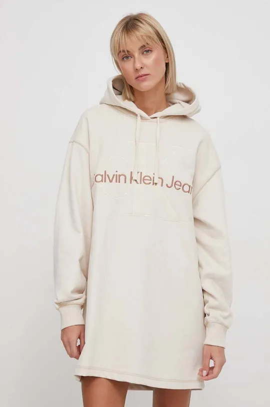 bež Bombažna obleka Calvin Klein Jeans Ženski