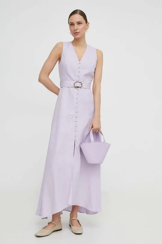 Сукня з домішкою льону Twinset фіолетовий