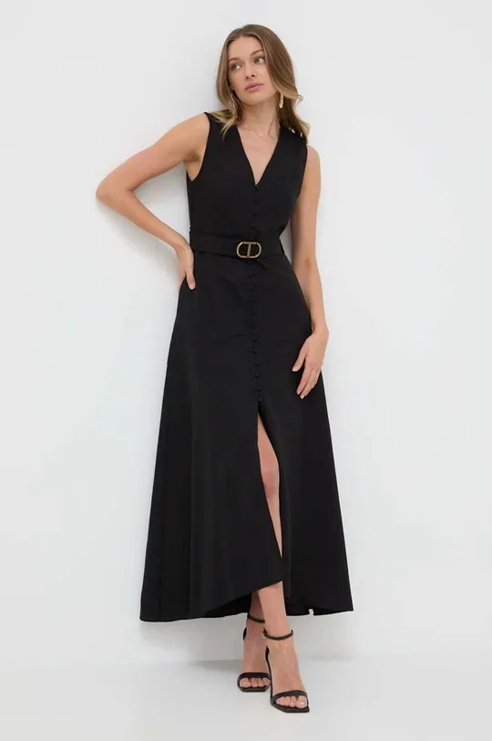 μαύρο Φόρεμα από λινό μείγμα Twinset Γυναικεία