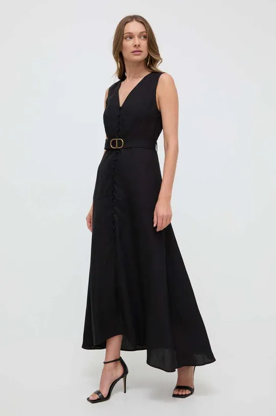 Φόρεμα από λινό μείγμα Twinset μαύρο