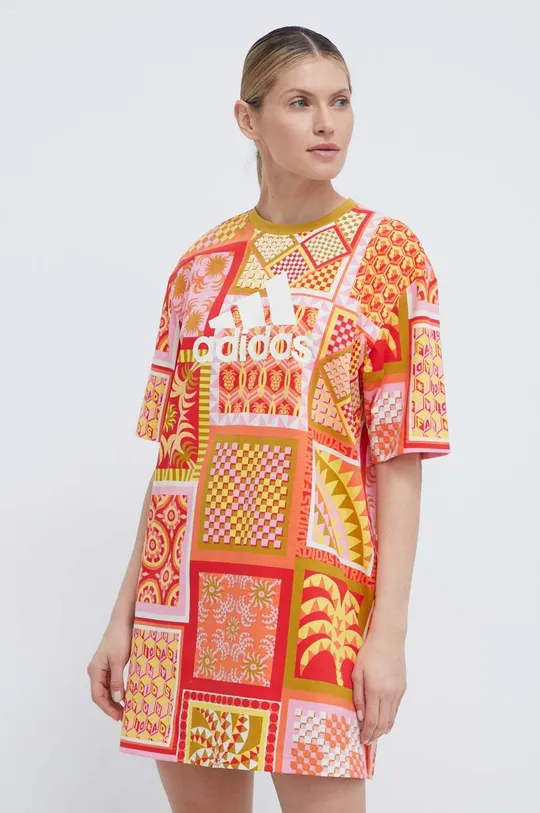 oranžna Bombažna obleka adidas FARM Ženski