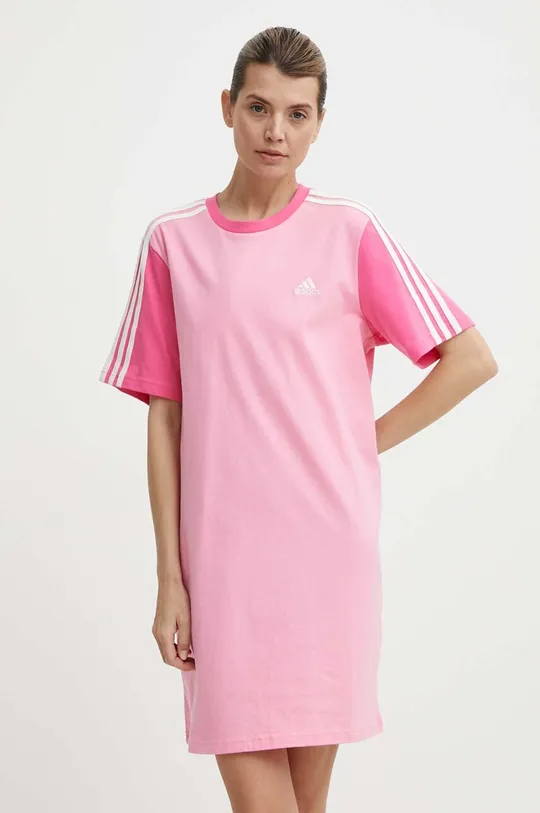 Βαμβακερό φόρεμα adidas ροζ