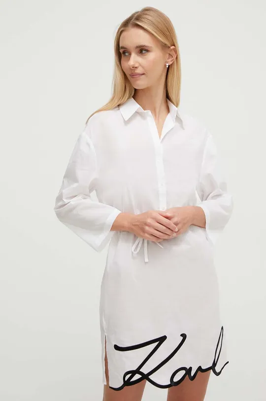 bela Bombažna obleka Karl Lagerfeld Ženski