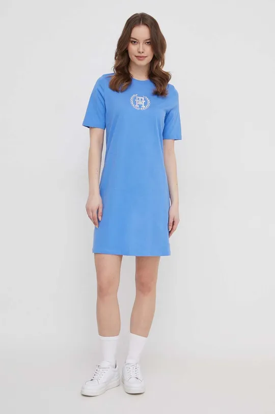 Βαμβακερό φόρεμα Tommy Hilfiger μπλε