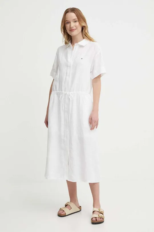 λευκό Λινό φόρεμα Tommy Hilfiger Γυναικεία