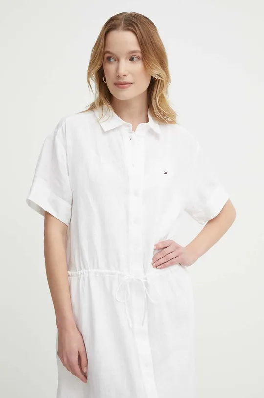 Λινό φόρεμα Tommy Hilfiger λευκό