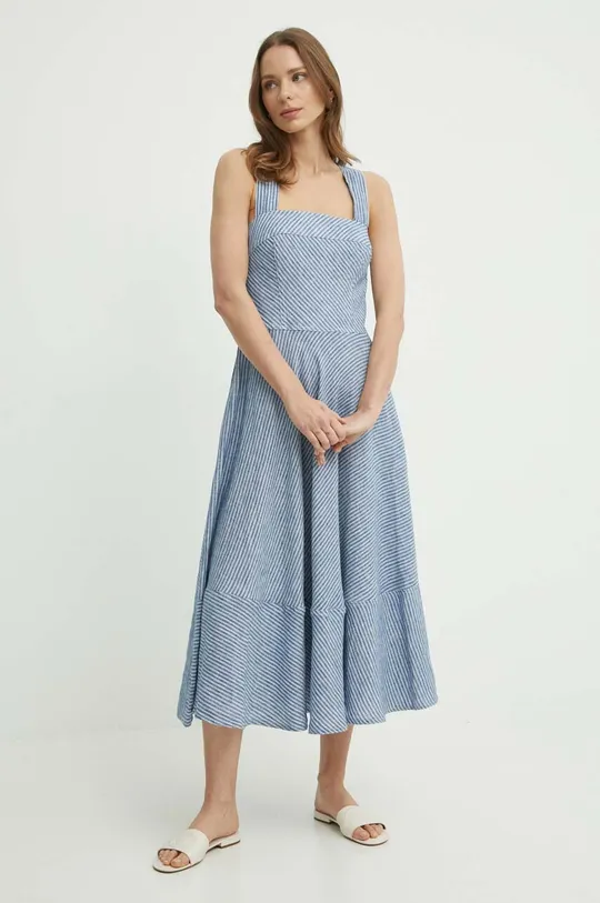 Bombažna obleka Lauren Ralph Lauren modra