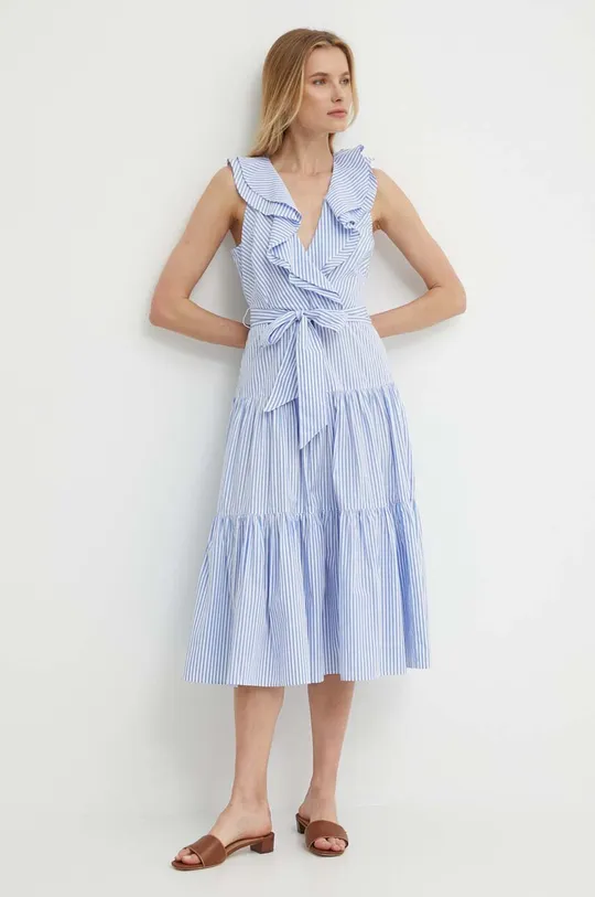plava Pamučna haljina Lauren Ralph Lauren Ženski