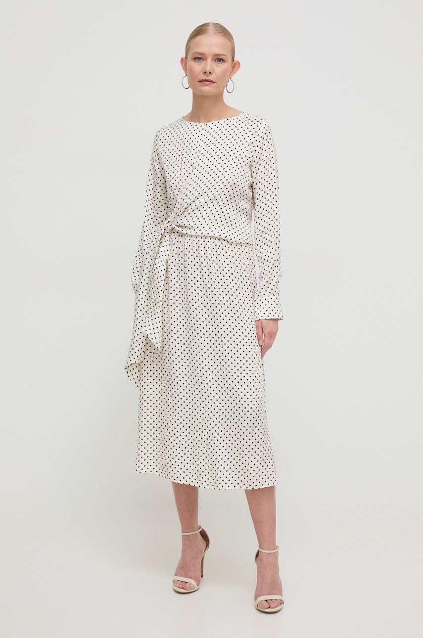 Abito Donna Comma In Crepe Fluente | Scollo A V E Manica Lunga | Vestibilità Normale Con Cerniera