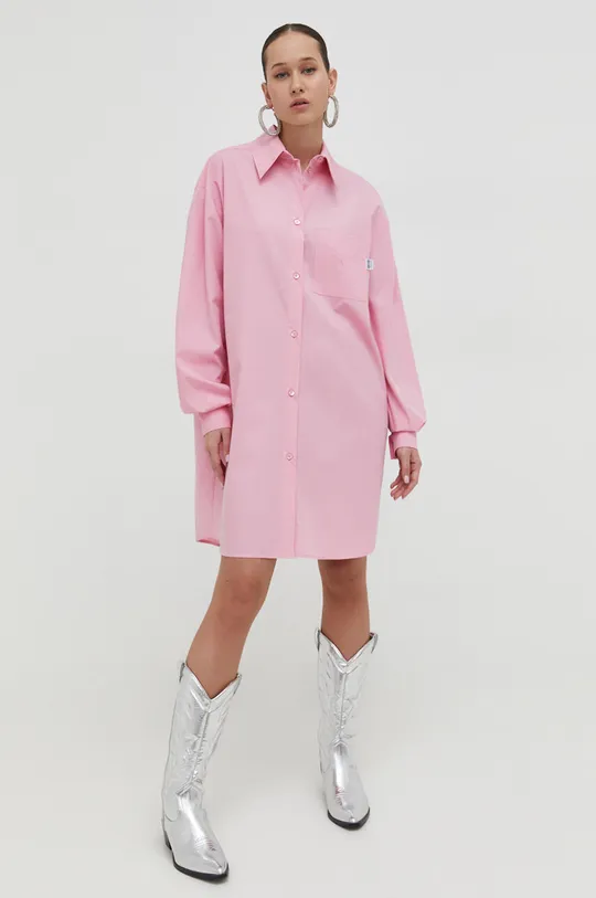 Βαμβακερό φόρεμα Moschino Jeans ροζ