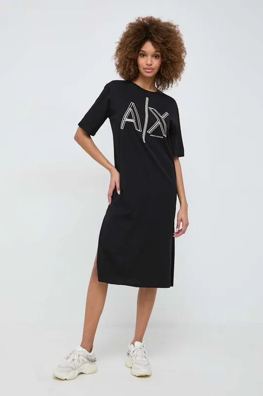 μαύρο Βαμβακερό φόρεμα Armani Exchange Γυναικεία