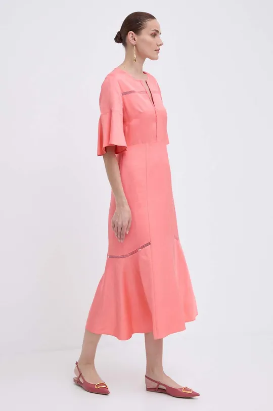 Φόρεμα από λινό μείγμα BOSS ροζ