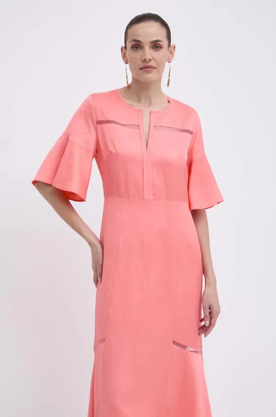 rózsaszín BOSS ruha vászonkeverékből