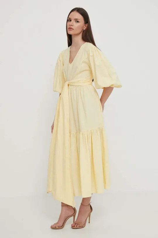 κίτρινο Λινό φόρεμα Barbour Modern Heritage Γυναικεία