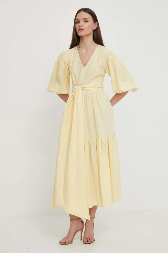 Barbour sukienka lniana Modern Heritage żółty