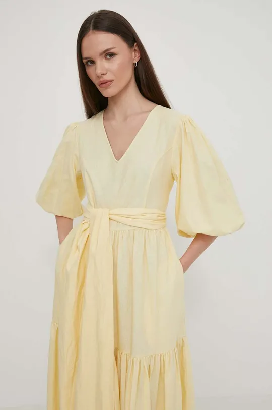 κίτρινο Λινό φόρεμα Barbour Modern Heritage
