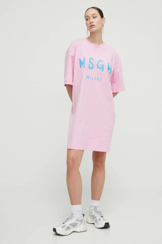 Хлопковое платье MSGM розовый