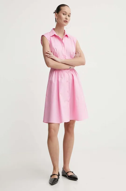 Βαμβακερό φόρεμα HUGO ροζ