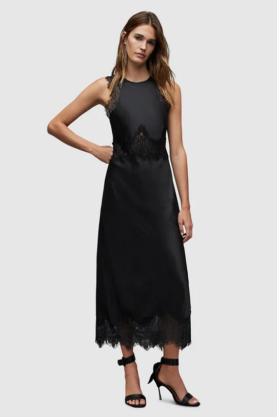 fekete AllSaints selyemkeverékes ruha Alula Női