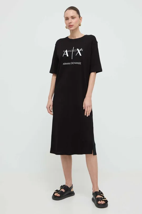 črna Bombažna obleka Armani Exchange Ženski