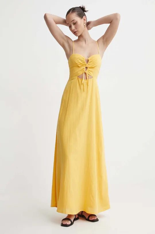 Billabong sukienka z domieszką lnu X It's Now Cool żółty