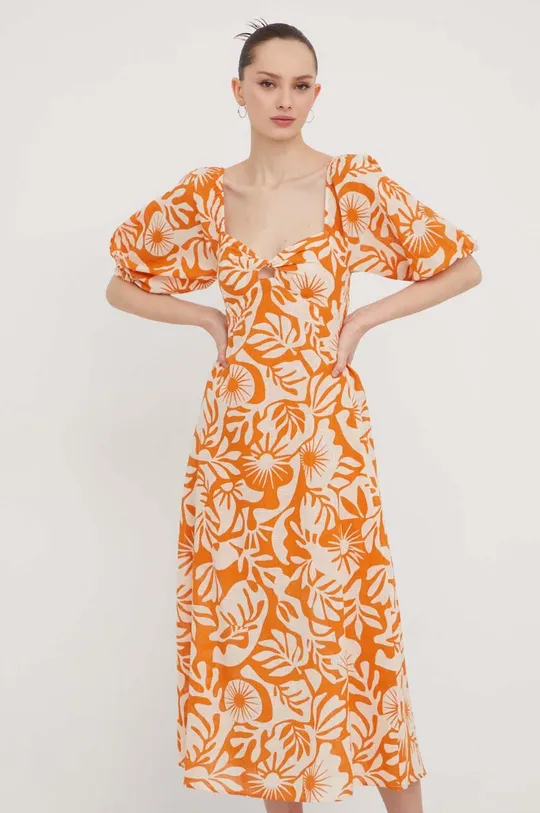 oranžna Bombažna obleka Billabong Ženski