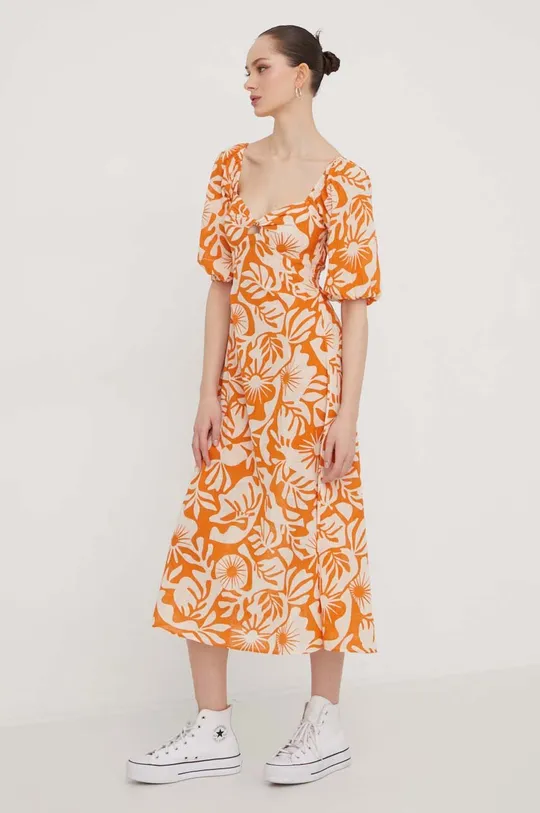 Βαμβακερό φόρεμα Billabong πορτοκαλί