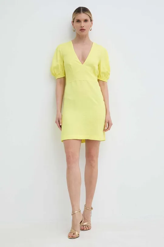 Φόρεμα από λινό μείγμα Twinset κίτρινο