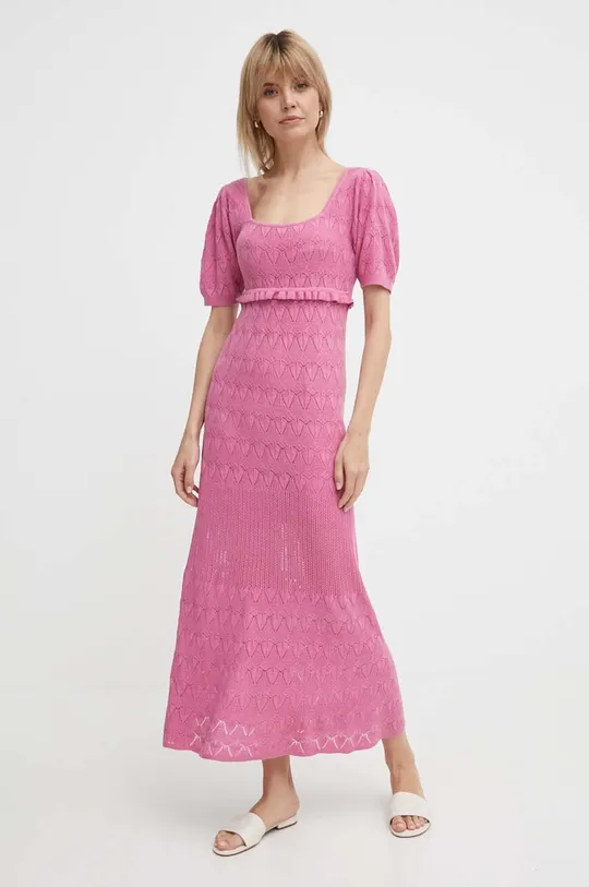 Φόρεμα από λινό μείγμα Pepe Jeans GOLDIE DRESS ροζ