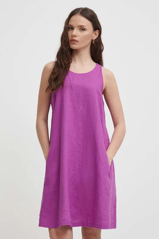 vijolična Lanena obleka United Colors of Benetton Ženski