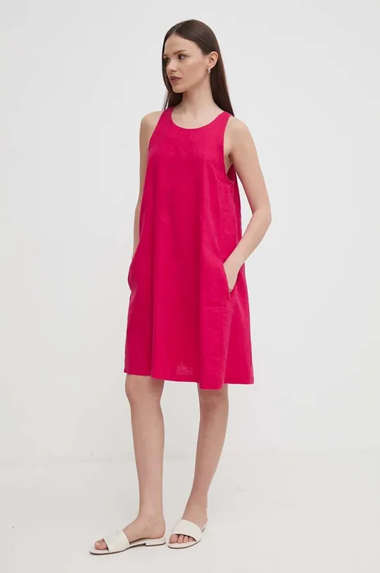 roza Lanena obleka United Colors of Benetton Ženski